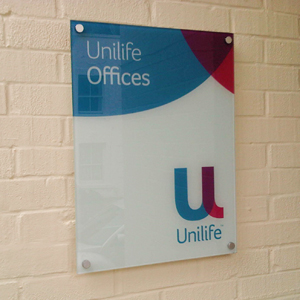 glass office sign plaque